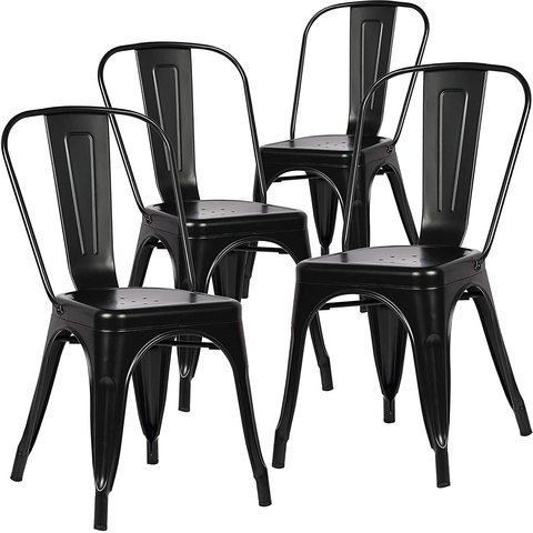 A Set of 4 Classic Metal Industrial Dining Lunch Chair Kitchen Cafe Bistro outdoor Wedding Party Comfortable Vintage Seat(Black) ► Photo 1/6
