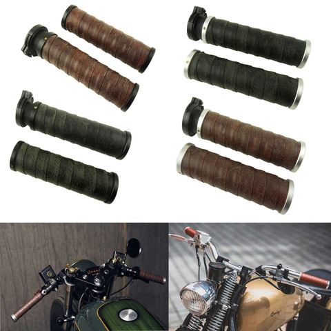 22MM Universal CNC Vintage Motorcycle Handle Bar Grips with Retro PU Leather Vintage Cafe Racer Handlebar Grip for Vintage Bike ► Photo 1/6