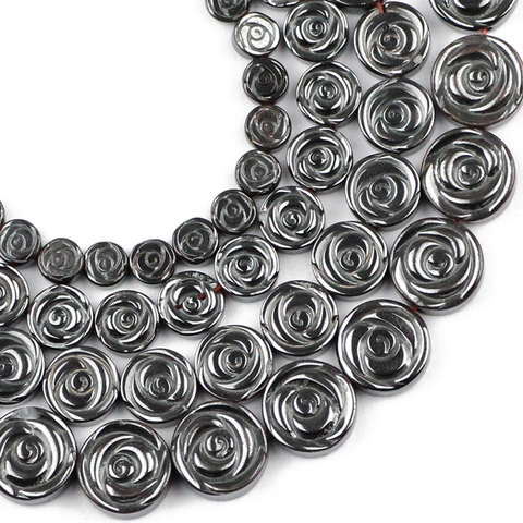 YHBZRET Roses Flowers Black Hematite Natural Stone 6/8/10/12MM round Loose beads For Jewelry making bracelet accessories DIY ► Photo 1/6