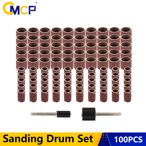 CMCP 100pcs Sanding Drum Set 80 Grit 6.35/12.7mm Shank Sanding Bands With Sanding Mandrel For Dremel Rotary Tools Abrasive Tools ► Photo 1/6