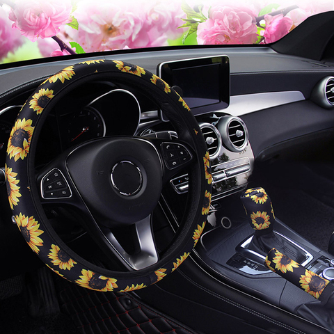 Car steering wheel cover daisy flower auto interior decoration knitted steering  wheel cover