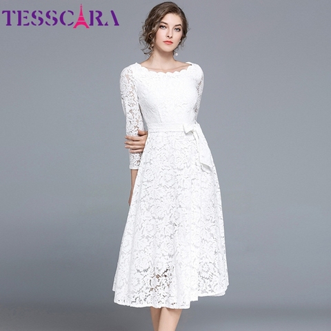 TESSCARA Women Spring Elegant Long White Lace Dress Female Wedding Cocktail Party Robe High Quality Vintage Designer Vestidos ► Photo 1/6