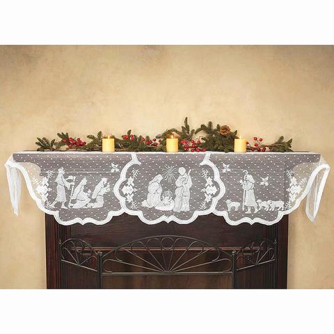 1pcs Christmas Lace Tablecloth Virgin Mary Religious Day Fireplace Cover Fashion Table Runner Furnace Cloth Home Party Supplies ► Photo 1/6