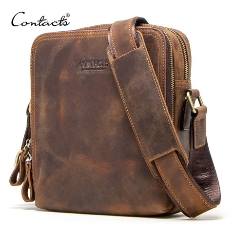 CONTACT'S 2022 New Genuine Leather Men's Messenger Bag Vintage Shoulder Bags for 7.9