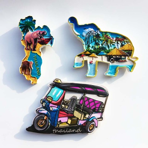 Fridge Magnets Thailand Tourist Souvenir Tu Tu Car Elephant Map Decorative Resin Craft Magnets for Refrigerators Gifts Ideas ► Photo 1/5