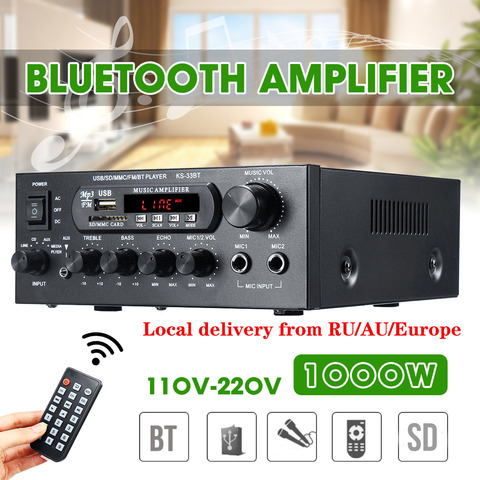 1000W 220V 110V bluetooth  Audio Power Amplifier Home Theater Amplifiers amplificador  Audio with Remote Control Support FM USB ► Photo 1/6