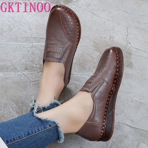 GKTINOO 2022 Fashion Women Shoes Genuine Leather Loafers Women Casual Shoes Mother Soft Comfortable Shoes Women Flats Non-slip ► Photo 1/6