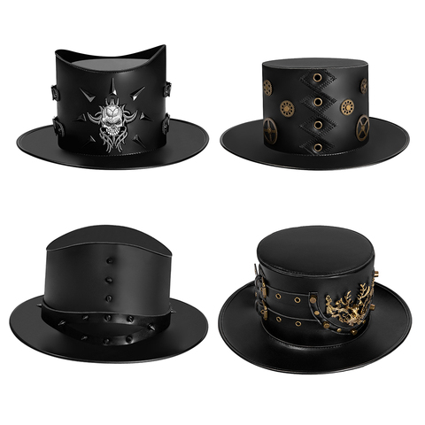 Gothic Magician Tall Top Hat PU Leather Unisex Steampunk Halloween Party Caps ► Photo 1/6