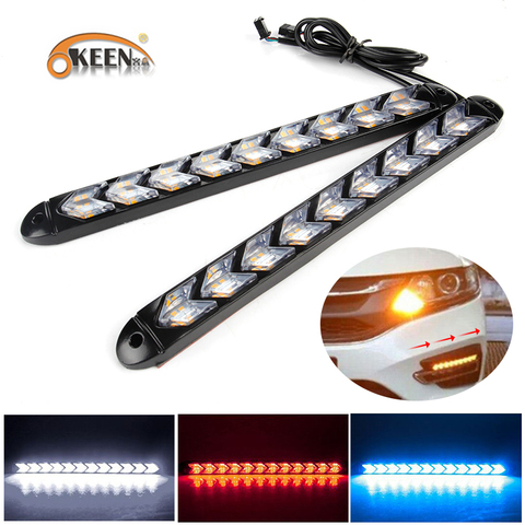 OKEEN 2pcs Car LED DRL Daytime Running Light Car Styling Dynamic Streamer Flow Amber Turn Signal Warning Steering Fog Day Lamp ► Photo 1/6