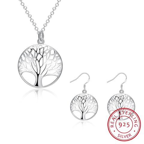 Wisdom Tree Necklace Earring set 925 Sterling Silver Tree of Life Pendant Necklace and Earrings Christmas Gifts Jewelry Set ► Photo 1/3