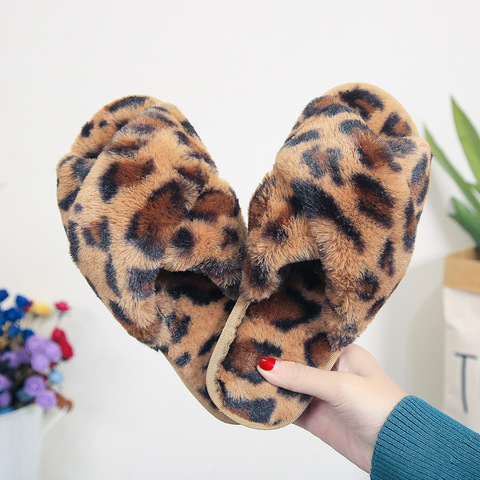 Winter Slippers Women Warm Faux Fur Shoes Leopard Style Ladies Indoor Floor Slipper Open Toe Female Home Fashion Slides SH444 ► Photo 1/6