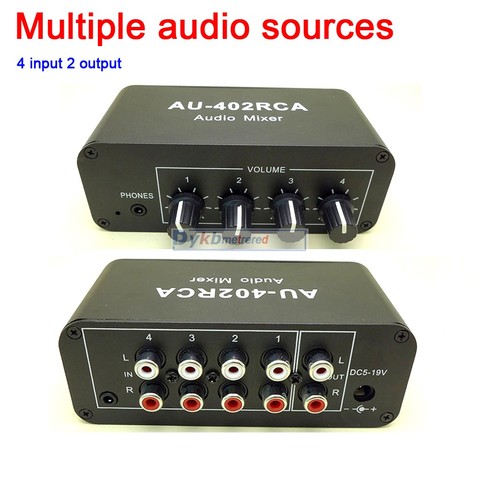 Multi-Source RCA Mixer Stereo Audio Reverberator Audio Switch Switcher 4 input 2 output driver headphone volume control ► Photo 1/3