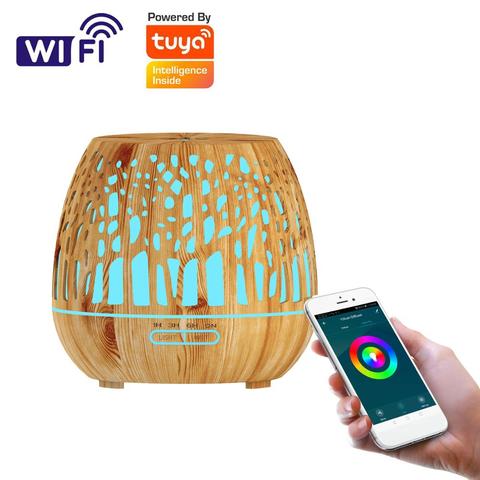 Smart Wifi Humidifier Wood Grain Wireless Aroma Oil Diffuser Compatible with Alexa Tuya via Voice Control for Room Bedroom Home ► Photo 1/6