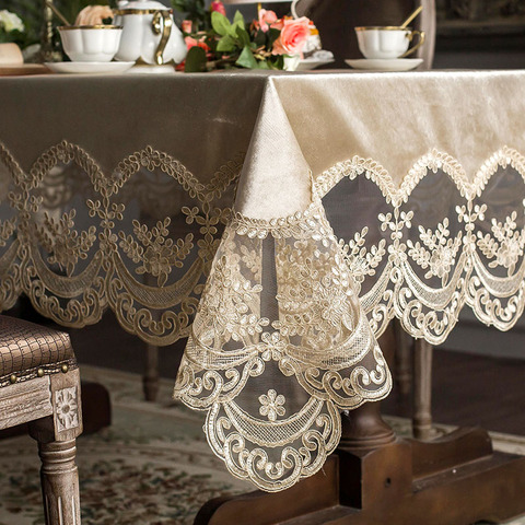 High grade European lace table tablecloth fabric rectangular dining table cover champagne coffee Nordic dining table chair cover ► Photo 1/5