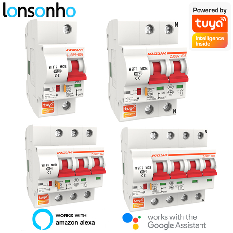 Lonsonho Smart WiFi Circuit Breaker AC Breaker Surge Protector 1P 2P 3P 4P 16-125A Tuya Smart Life Alexa Google Home Compatible ► Photo 1/6