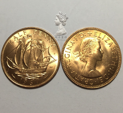 British 1967 1/2 Pence Sailing Ship New Original Coin Unc Genuine Euro Coins ► Photo 1/3