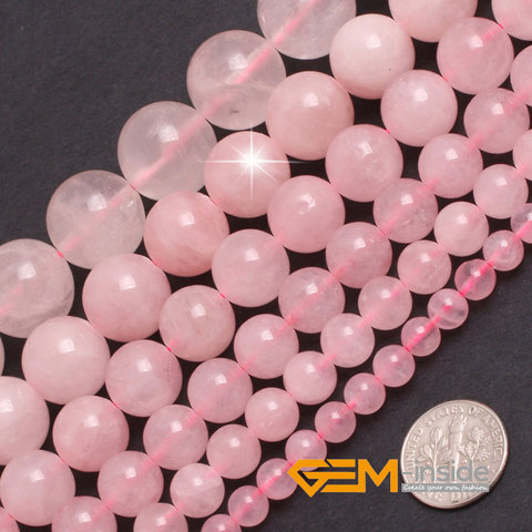 Round Smooth Pink Rose Quartzs Beads Natural Rose Quart Stone Beads DIY Loose Beads For Bracelet Making Strand 15