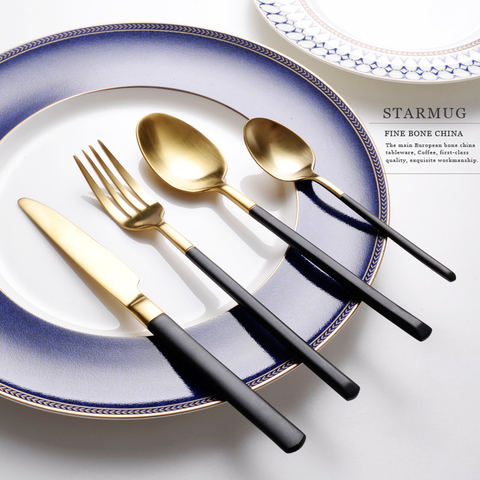 Tableware Gold Cutlery Set Dinnerware Set  Gold Stainless Steel Cutlery Gold Spoon Fork Knife Spoon Set Tableware ► Photo 1/6