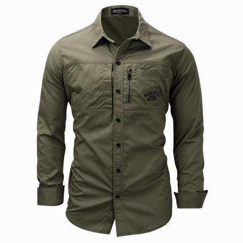 2022 New Men's Slim Fit Dress Shirts Masculina Business Long Sleeve Army Casual Turn Down Neck Shirt Autumn Denim Shirt 3XL ► Photo 1/6