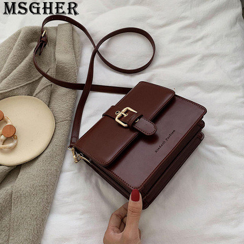 MSGHER Solid Flap Women Shoulder Bag Concise French Vintage Classical Texture Style Joker Temperament Massage Lady Bag WB3151 ► Photo 1/6