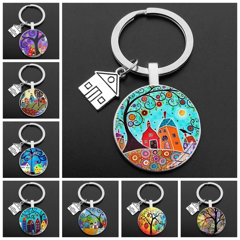 Key To The New House Kechain Beautiful House Under The Starry Sky Key Ring Personality Jewelry Gift Key Holder for New Home ► Photo 1/6