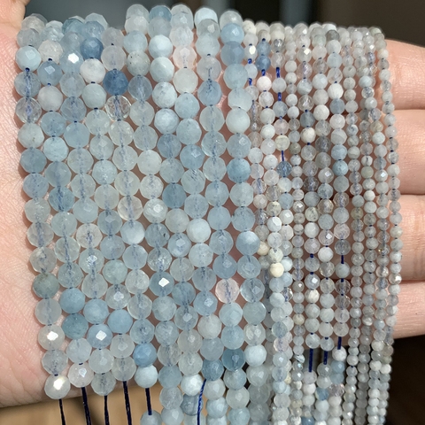 100% Natural Blue Aquamarines Gems Stone Bead Faceted Tiny Loose DIY Beads for Jewelry Making Handmade Bracelet 15inch 2/3/4mm ► Photo 1/6