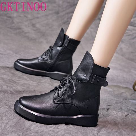 GKTINOO Genuine Leather Shoes Women Boots 2022 Autumn Winter Fashion Handmade Ankle Boots Warm Soft Casual Flat Shoes Woman ► Photo 1/6