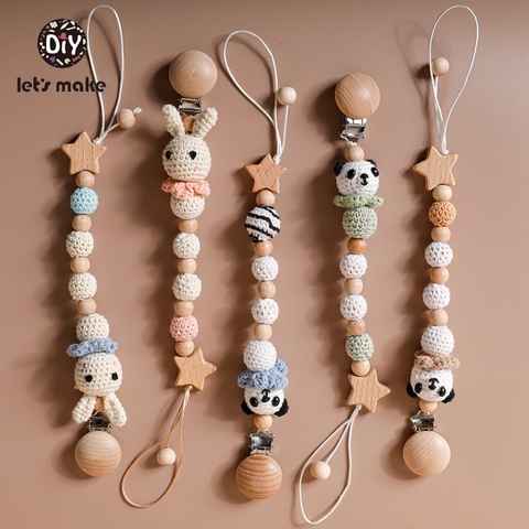 Let's Make 1pc Baby Pacifier Dummy Luxury Nipple Chain Soother Feeder Pacifier Silicone Crochet Beads Panda Rabbit Food Grade ► Photo 1/6