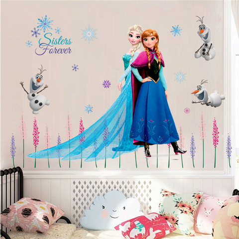 Cartoon Olaf Elsa Queen Anna Princess Anime Wall Stickers Kids Room Baseboard Home Decoration Mural Cute Art Frozen Movie Poster ► Photo 1/6
