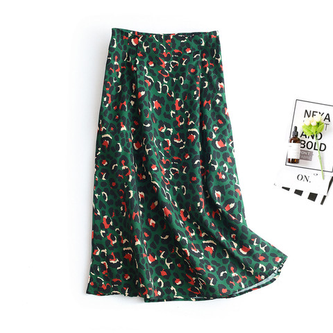 2022 Colorful Leopard Print Long Skirt Fashion Women Ladies Green High Waist Split A-line Maxi Skirt Female ► Photo 1/6