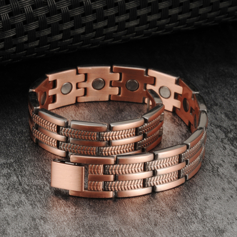 Magnetic Copper Bracelet Men Wheat Leaf 13mm Wrist Band Copper Magnetic Bracelet Arthritis Male Energy Copper Bracelet & Bangles ► Photo 1/6