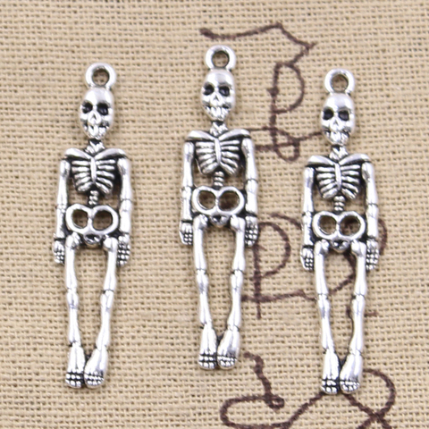 8pcs Charms Skull Skeleton Man 39x9mm Antique Silver Color Plated Pendants Making DIY Handmade Tibetan Finding Jewelry ► Photo 1/2
