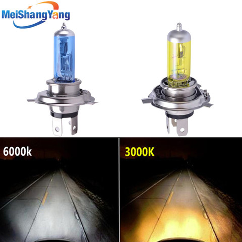 2pcs 12V H4 55W/60 Yellow Fog Lights Halogen Bulb High Power Headlight Lamp Car Source parking Head auto 100W 3000K ► Photo 1/6