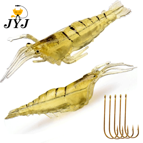 40Pcs/Lot Silicone Baits 5cm 1.3g Soft Fishing Lure Gold Artificial Shrimp Bait 5 hooks Sea Fishing Winter Fishing ► Photo 1/6