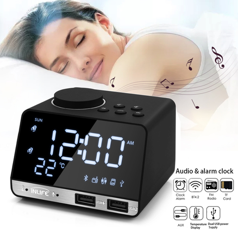 Bluetooth 4.2 Radio Alarm Clock Temperature Speaker With 2 USB Ports LED Digital Alarm Clock Snooze Table Clock Home Decor ► Photo 1/6