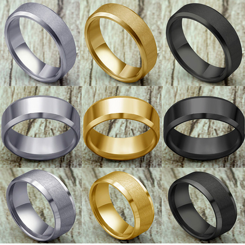Ring Men Titanium Black/Gold 2022 Fashion Titanium Steel Black Classic Ring For Men Wedding Bands Male Jewelry ► Photo 1/6