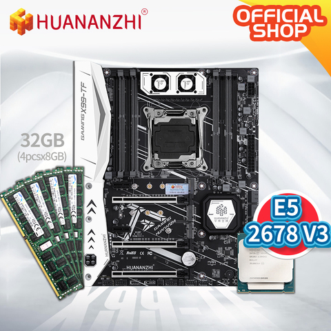 HUANANZHI X99 TF X99 Motherboard with Intel XEON E5 2678 V3 with 4*8G DDR3 RECC memory combo kit set SATA 3.0 USB 3.0 ► Photo 1/3