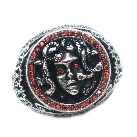 Unisex 316L Stainless Steel Cool Red Stone King Skull Medusa Ring ► Photo 1/6