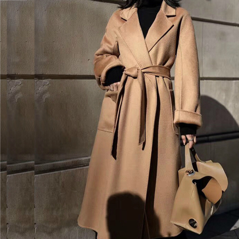 Winter Korean Popular High-end Water Corrugated Woolen Overcoat 2022 Fashion Long Bathrobe Style 100% Wool Jacket Coat Women ► Photo 1/6