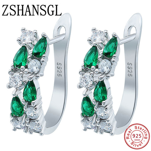 Wholesale Luxury 925 Sterling silver Earrings Flash Colorful CZ Zircon Ear Studs with 925 stamp Earrings Women Cheap brincos ► Photo 1/6
