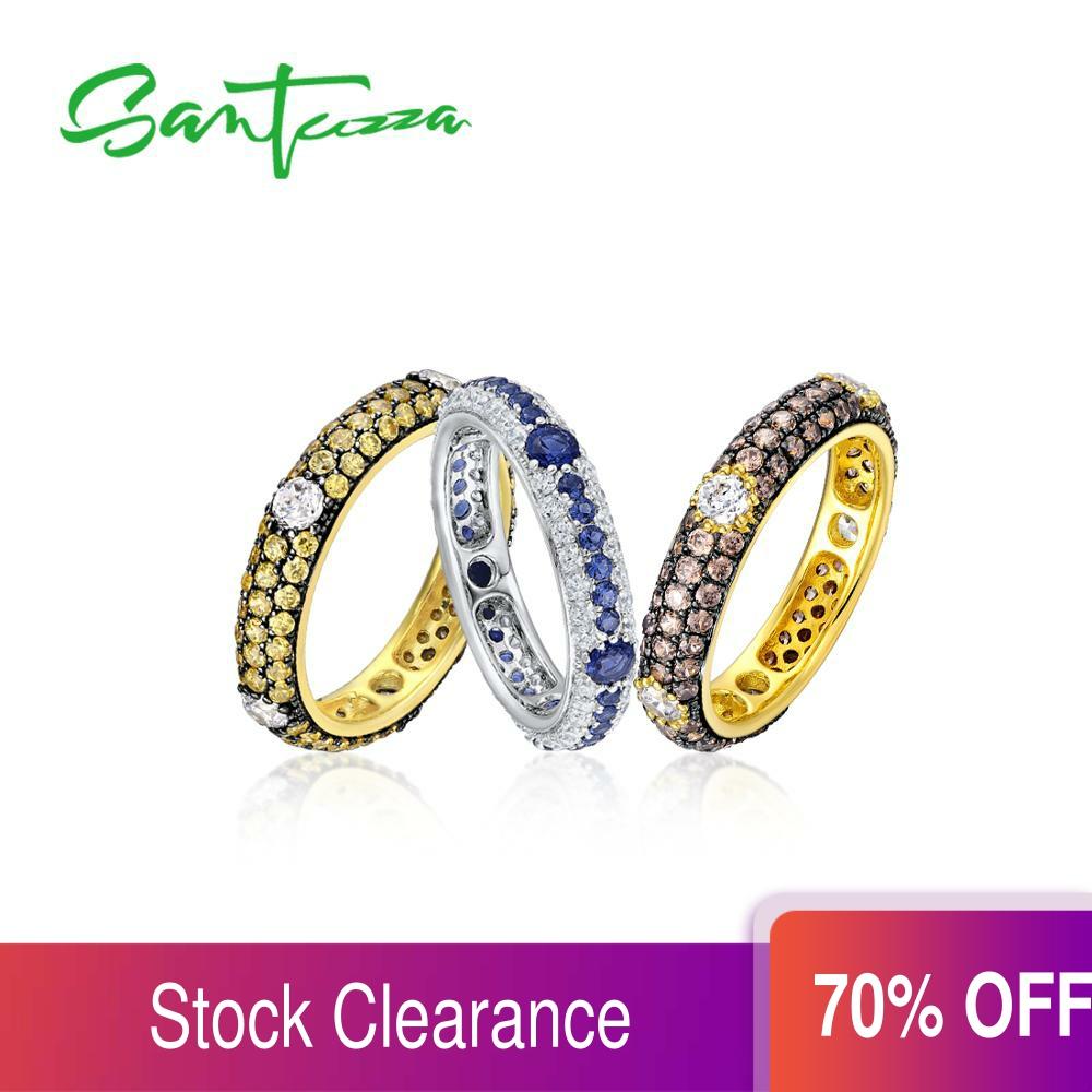 SANTUZZA Silver Rings for Women Gold Color Multi-Color Cubic Zirconia Eternity Rings Pure 925 Sterling Silver Fashion Jewelry ► Photo 1/6