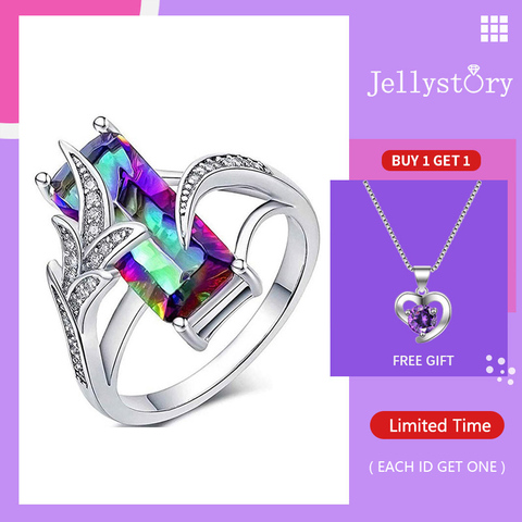 Jellystory Trendy Silver 925 Jewelry Rings with Rectangle Shape Green Topaz Gemstone Ring for Women Wedding Party Gift size 6-10 ► Photo 1/6