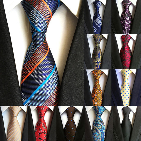Fashion Classic Men's Tie Plaid Striped Jacquard Silk Necktie Business Formal Wedding Party 8cm 1200 Needles Corbatas Gravata ► Photo 1/6