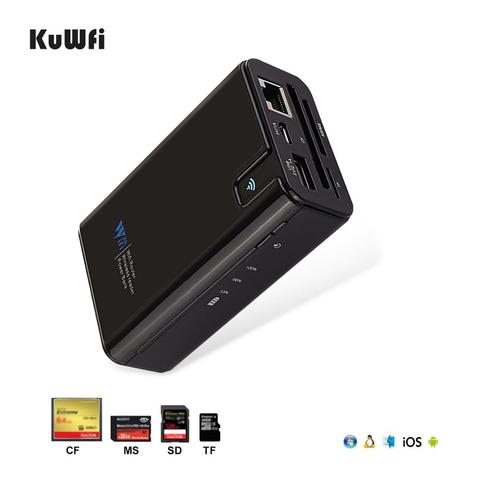 KuWFi Wireless Data share Power bank Travel Router , Wireless SD Card Reader Connect Portable SSD Hard Drive to iPhone iPad ► Photo 1/6