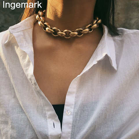 Exaggerated Vintage Ancient Choker Necklace Pendant Women Statement Lock Link Thick Chain Necklace Steampunk Men Jewelry ► Photo 1/6