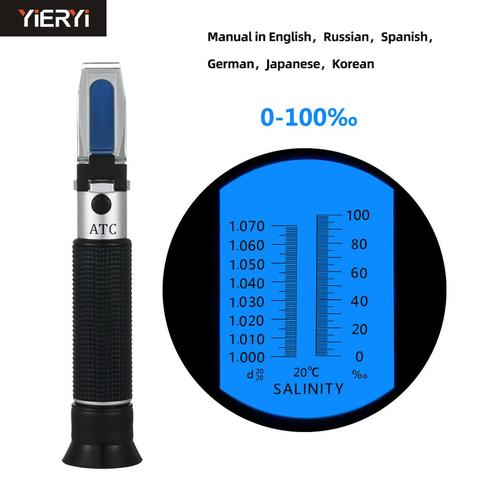 Handheld 0-100% salinity aquarium ATC refractometer 1.000-1.070SG Salinity  Seawater salinometer For aquarium ► Photo 1/6