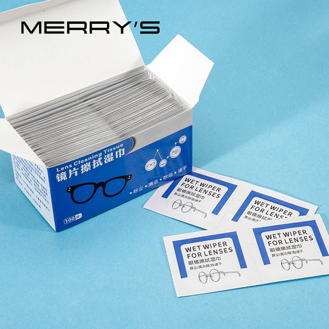 MERRY'S Lens Cleaning Wipes Cleaning for Glasses Lenses Sunglasses Camera Lenses Cell Phone Laptop Lens Clothes 100ct Pack ► Photo 1/5