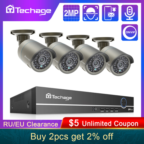 Techage 8CH 2MP H.265 HDMI POE NVR Kit CCTV Security System 1080P IR Outdoor Audio Record IP Camera P2P Video Surveillance Set ► Photo 1/6