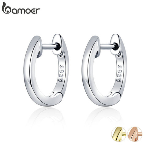 bamoer Genuine Sterling Silver 925 Hoop Earrings for Women 2 Color Tiny Ear Hoops Rose Gold Color Female Jewelry Brincos SCE808 ► Photo 1/6