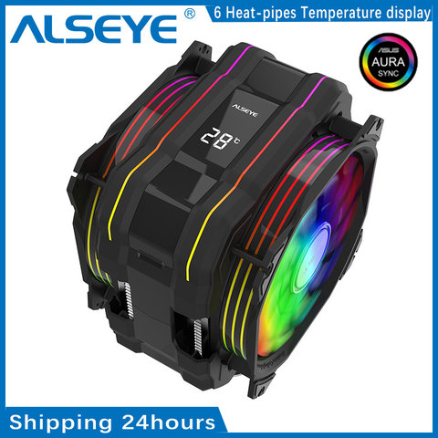 ALSEYE CPU Cooler rgb 120mm PWM Cooler 6Heat-Pipe for intel LGA1200 top cover lighting temperature display rgb cpu cooler for pc ► Photo 1/6